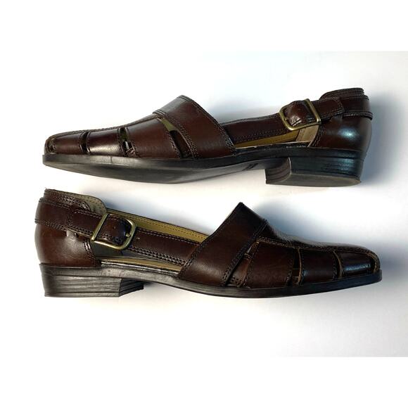 Marbella Brown Leather Open Weave Cut-Out Side Buckle Loafers Women's Size 7 - Picture 3 of 8